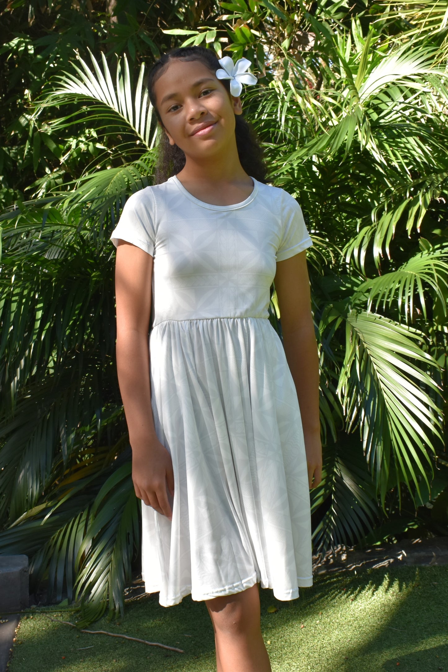 LILO GIRLS DRESS - MIDI FLOWY DRESS W/POCKETS - WHITE 1