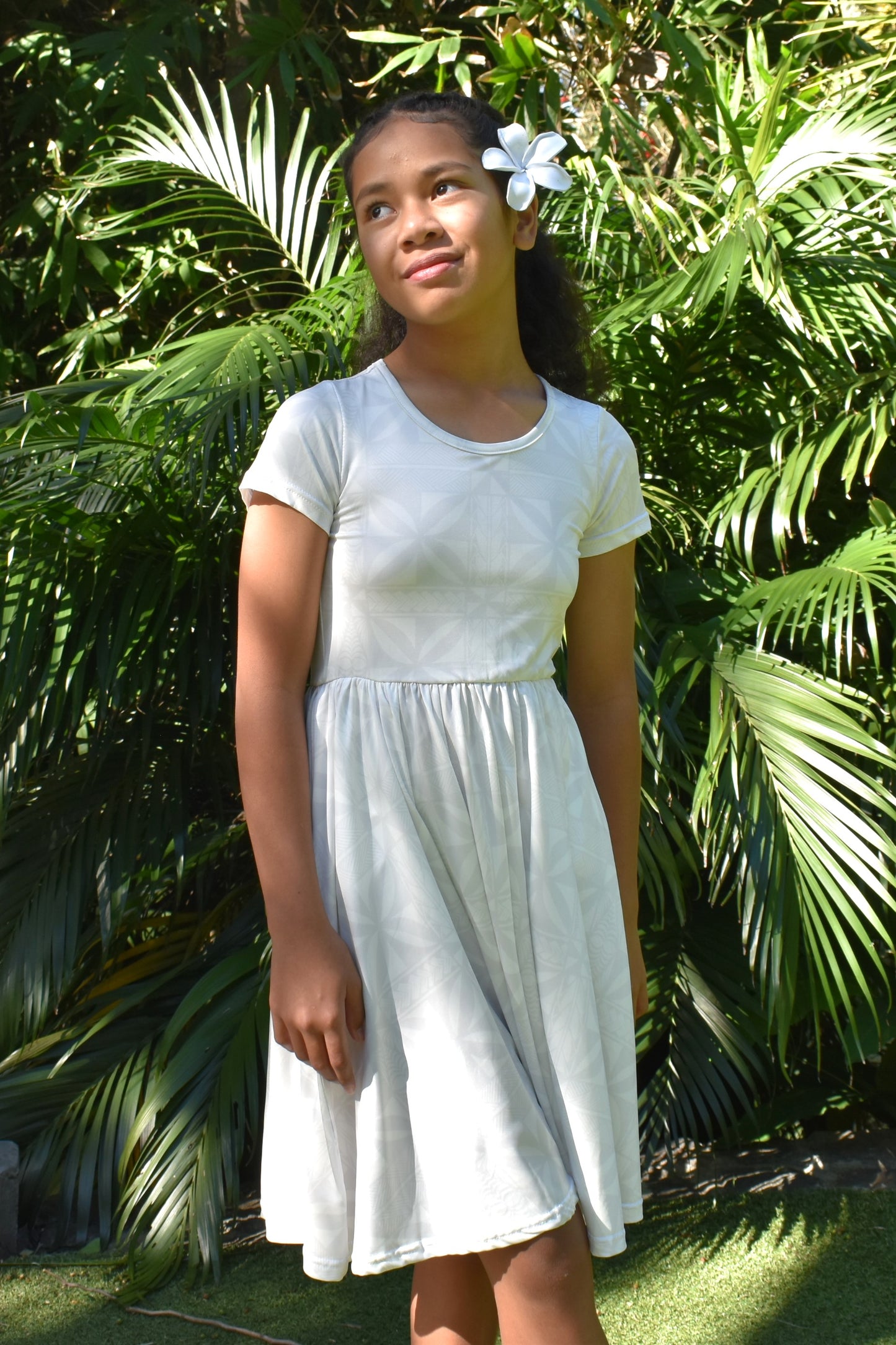 LILO GIRLS DRESS - MIDI FLOWY DRESS W/POCKETS - WHITE 1