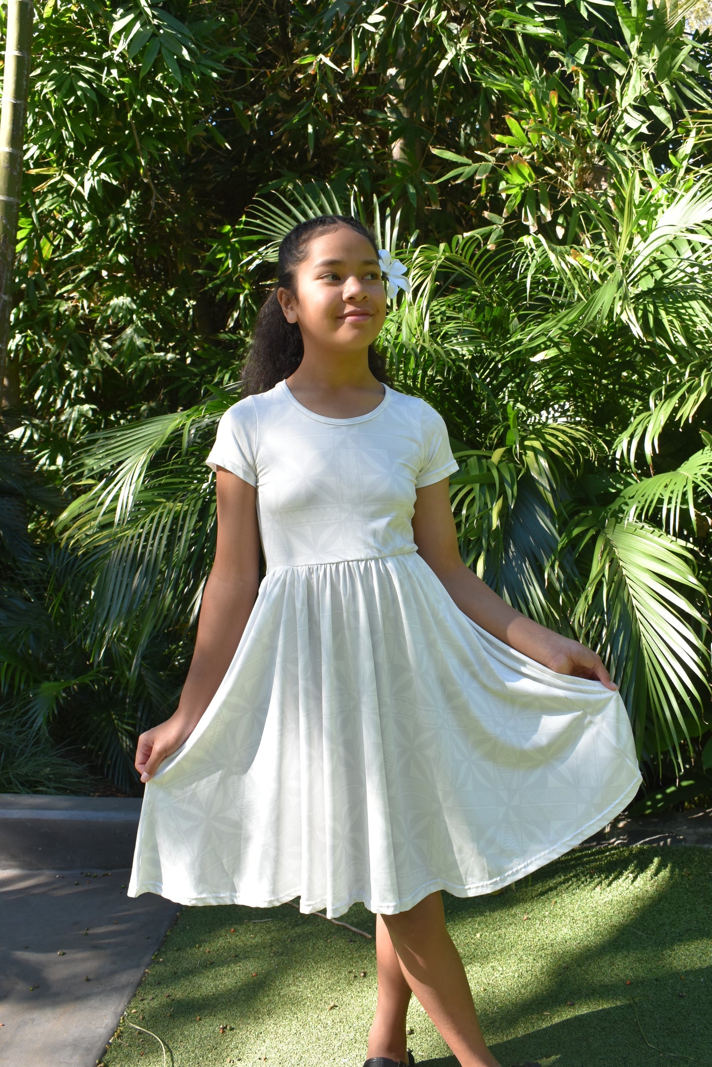 LILO GIRLS DRESS - MIDI FLOWY DRESS W/POCKETS - WHITE 1