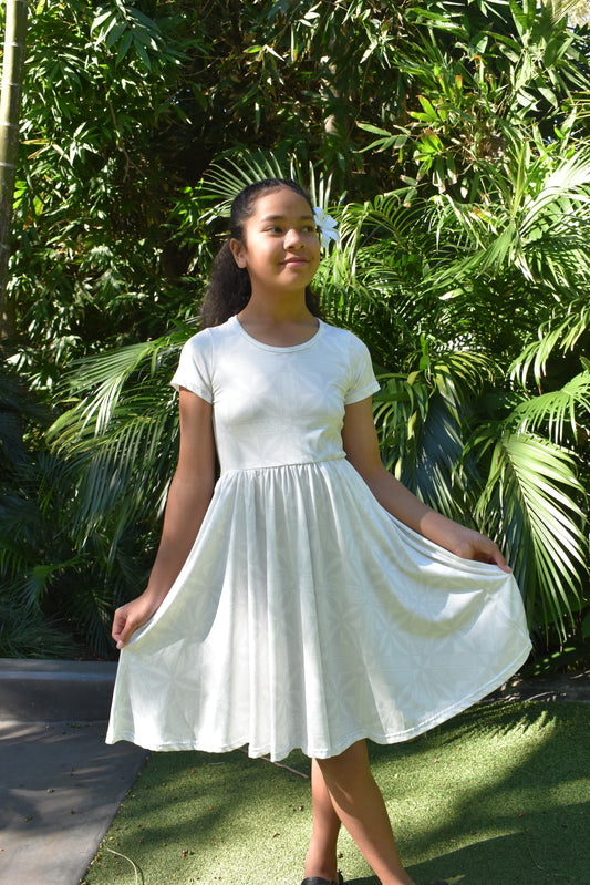LILO GIRLS DRESS - MIDI FLOWY DRESS W/POCKETS - WHITE 1