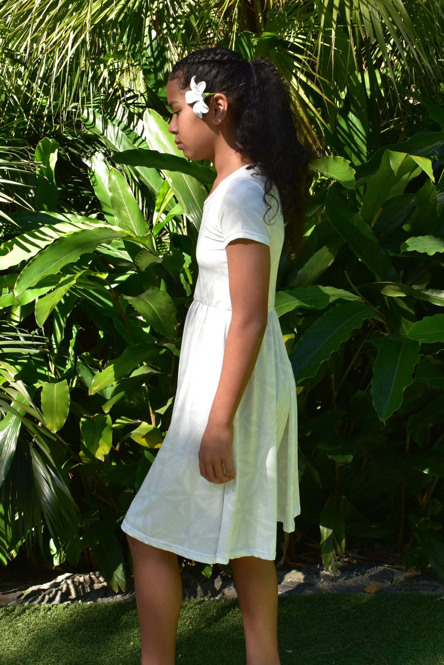 LILO GIRLS DRESS - MIDI FLOWY DRESS W/POCKETS - WHITE 1