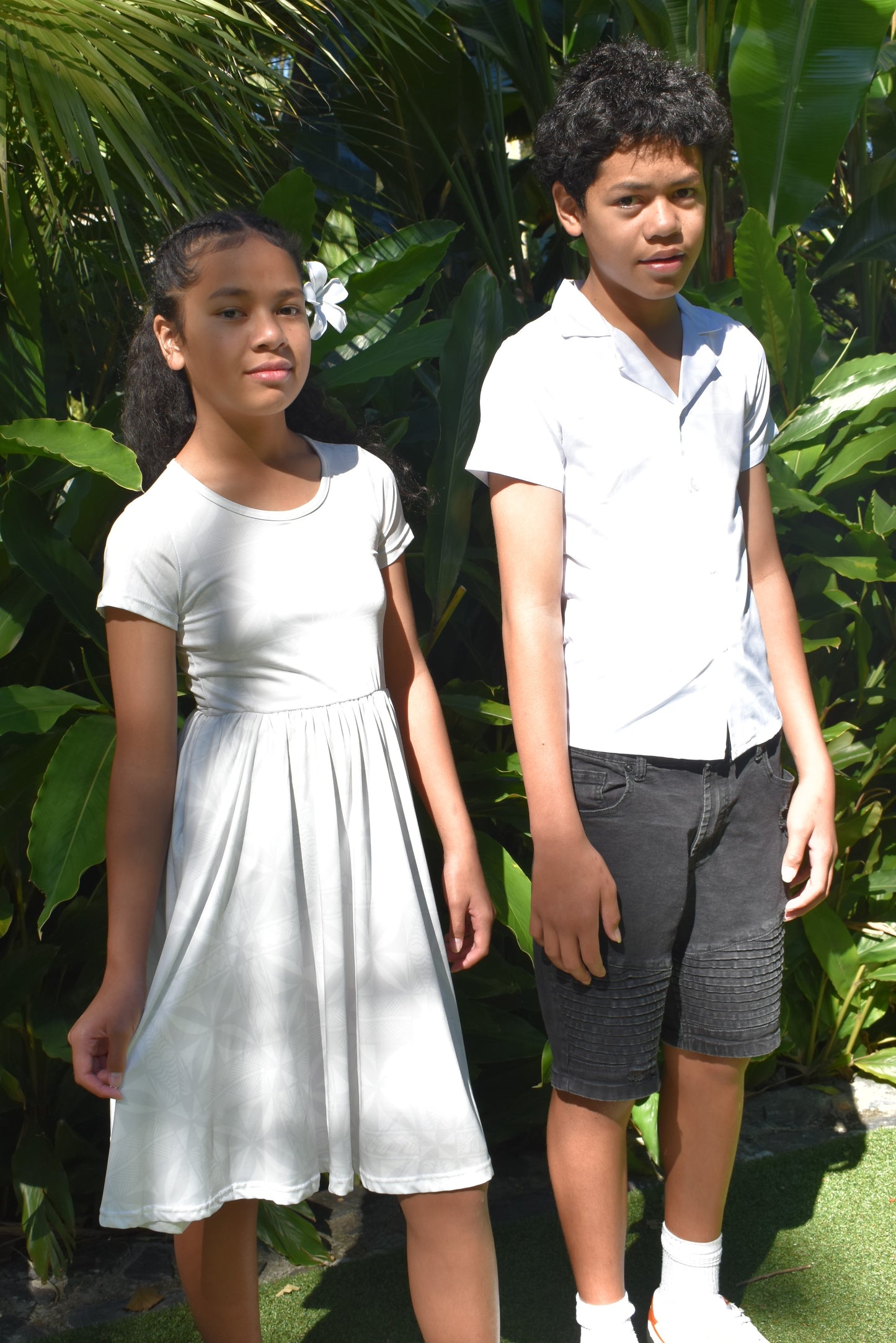 LILO GIRLS DRESS - MIDI FLOWY DRESS W/POCKETS - WHITE 1