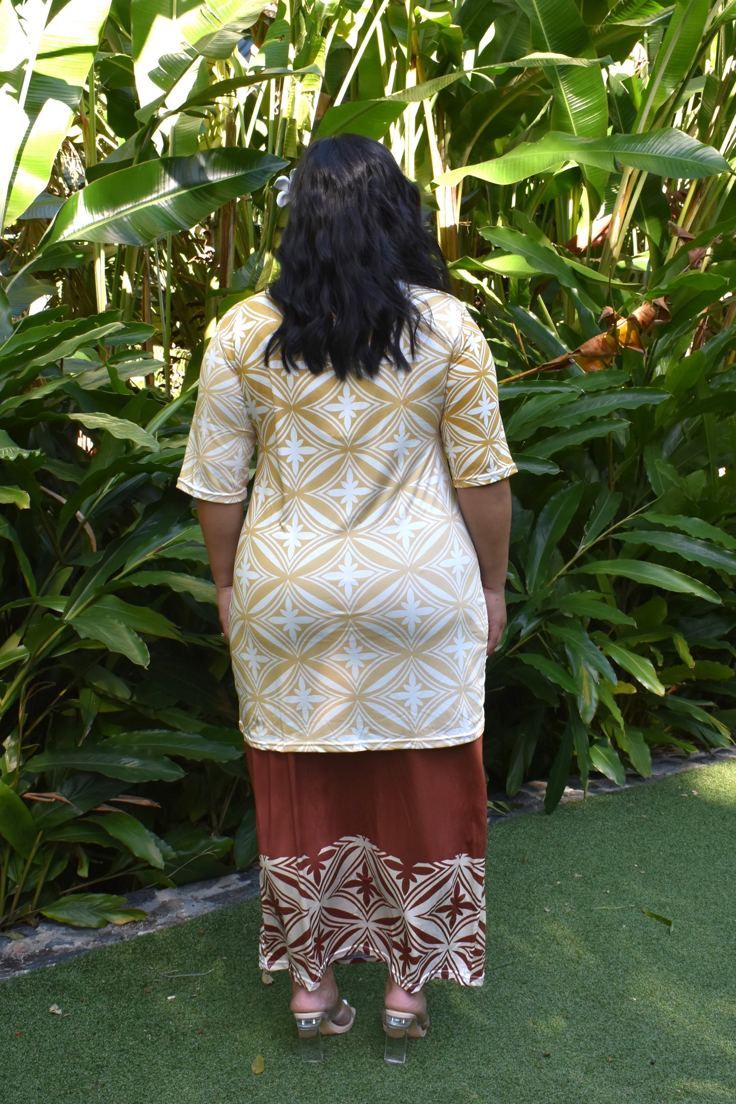 MEILANI PULETASI DRESS - CREAM & BROWN
