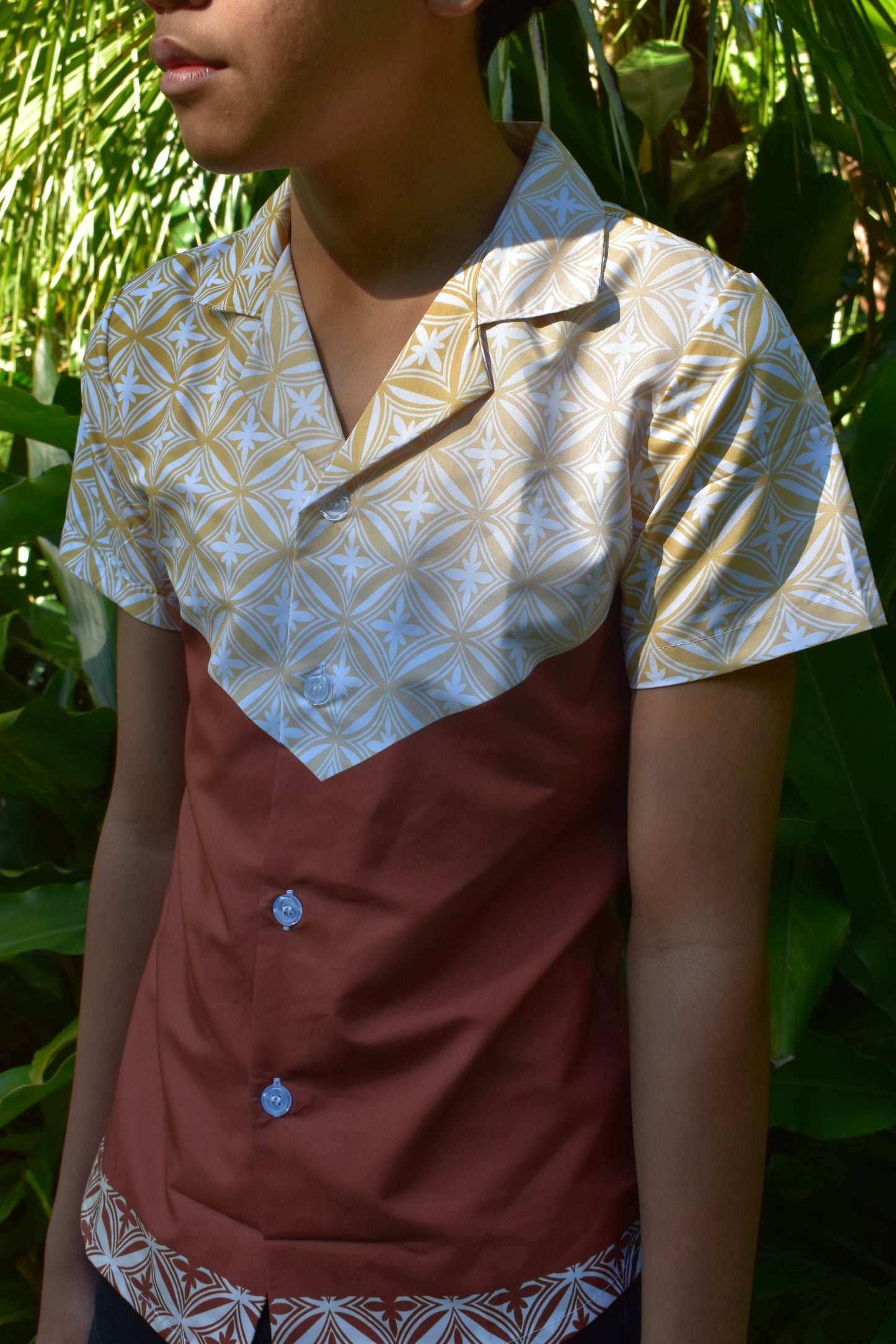 MAKAIO BOY'S SHIRT - CREAM & BROWN