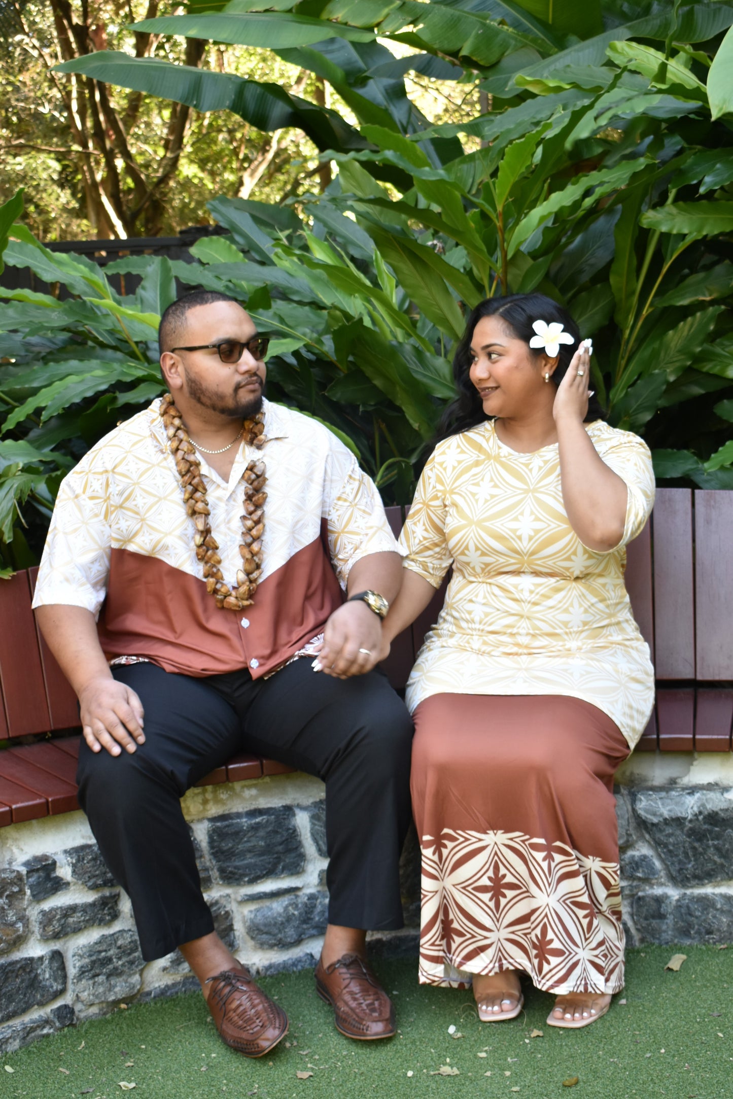 MEILANI PULETASI DRESS - CREAM & BROWN