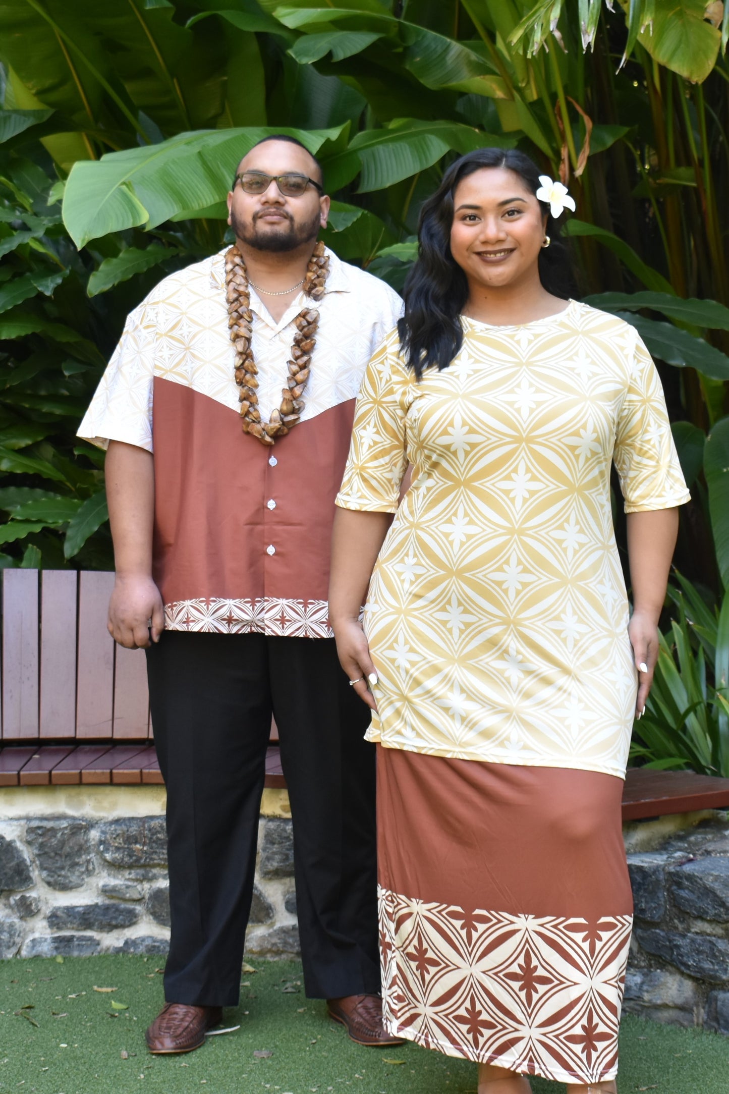 MEILANI PULETASI DRESS - CREAM & BROWN