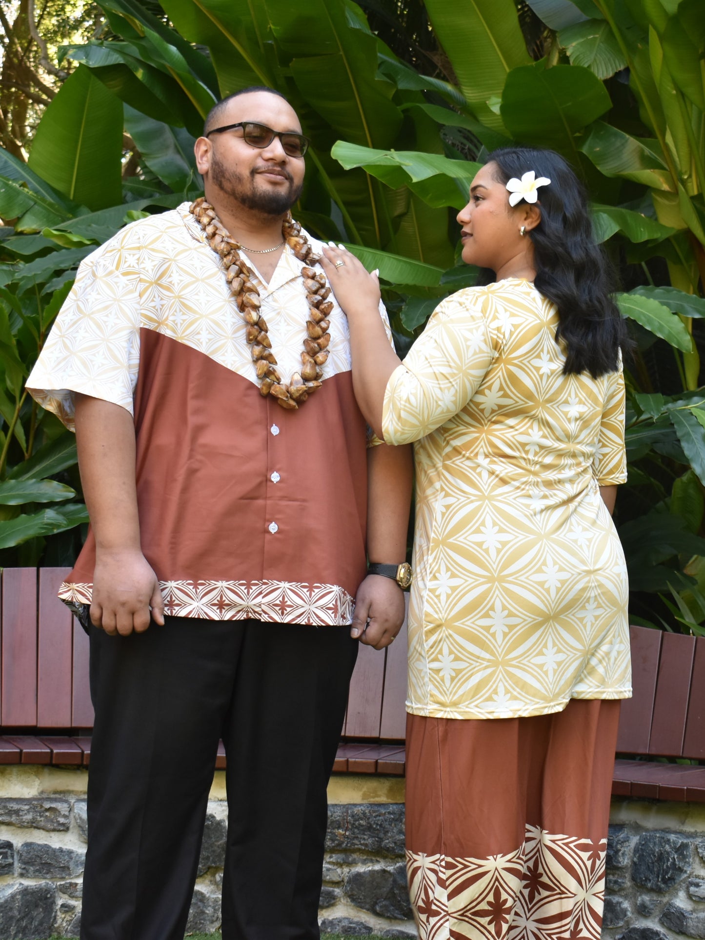 MEILANI PULETASI DRESS - CREAM & BROWN