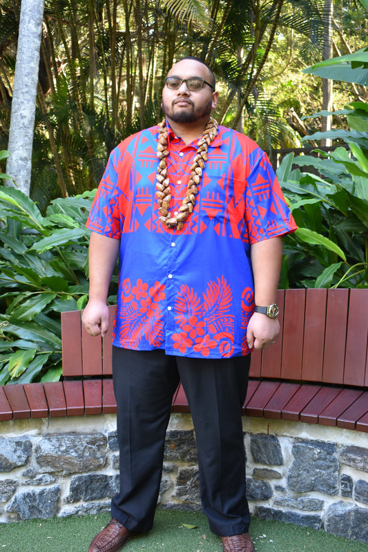 DANIEL SHIRT - MENS SHIRT - COLLARED BUTTON UP - BLUE & RED