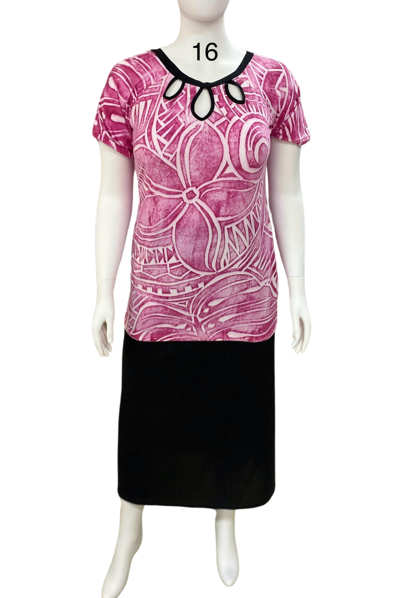PURPLE & BLACK FLORAL ISLAND PULETASI (IE LAVALAVA) - SIZE 16
