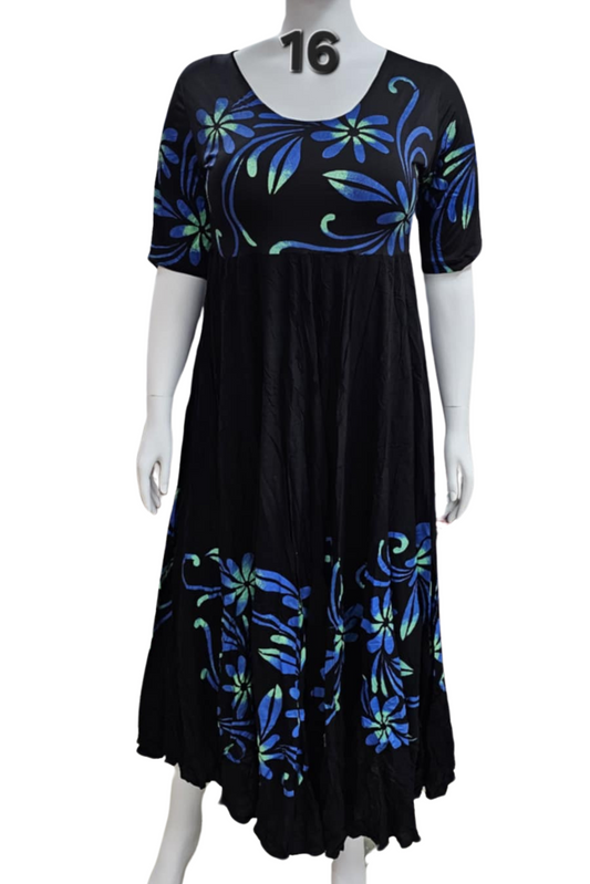 BLACK & BLUE ISLAND DRESS - SIZE 16