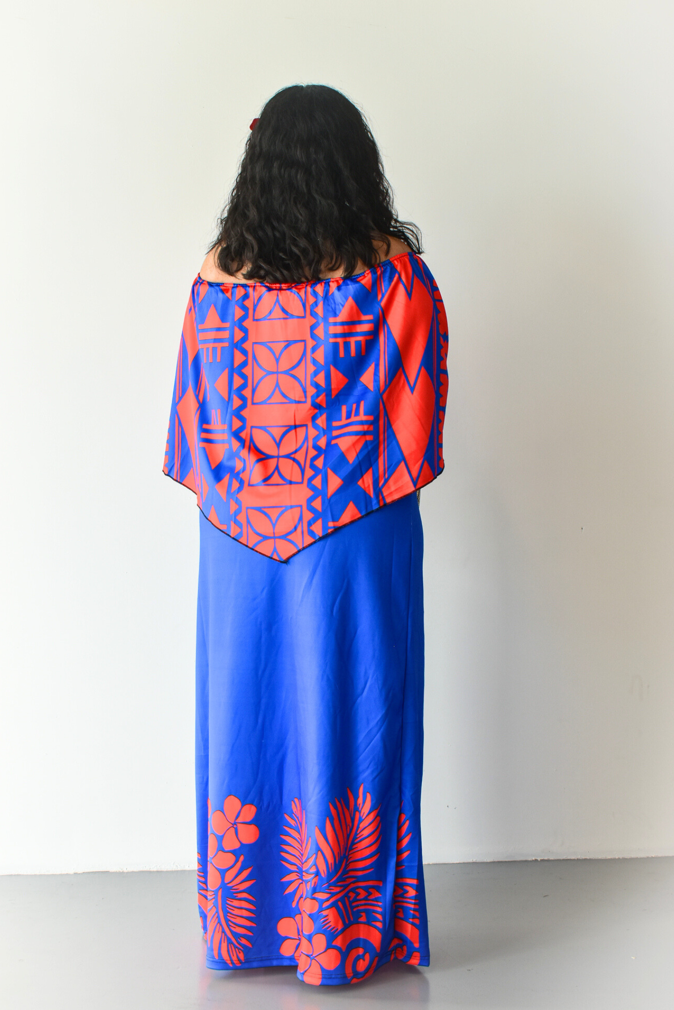 DIANA DRESS - CAPE DESIGN - BLUE & RED