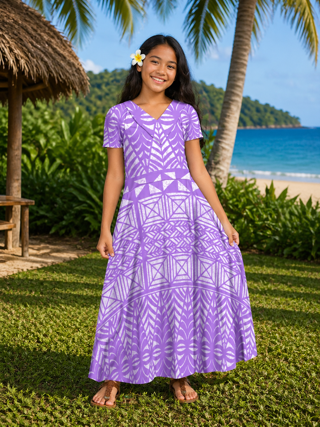 TALIA GIRLS DRESS - FLOWY DRESS - PURPLE & WHITE