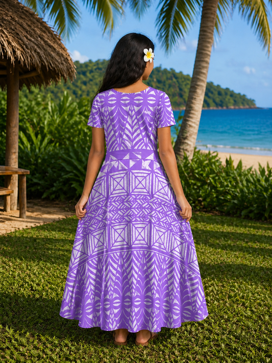 TALIA GIRLS DRESS - FLOWY DRESS - PURPLE & WHITE