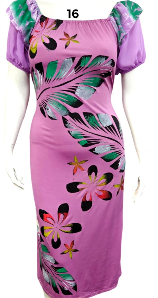 PINK FLORAL PUMPKIN SLEEVE ISLAND DRESS - SIZE 16