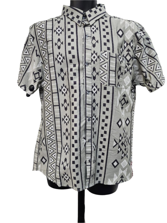 Grey Fijian Collared Men Shirt - Size L