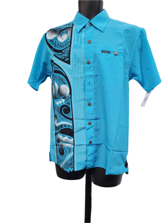 Blue Fijian Collared Men Shirt - Size M