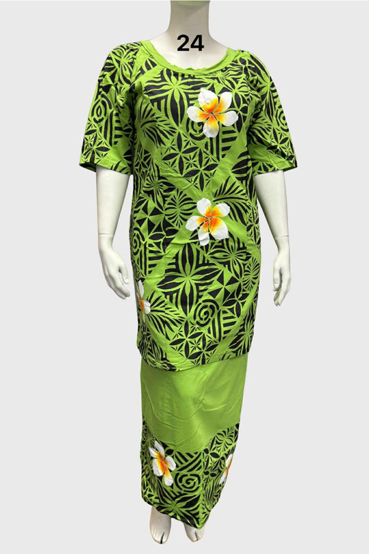 GREEN & BLACK FLORAL PULETASI - SIZE 24