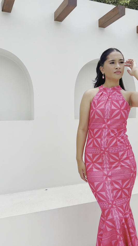 (PRE-ORDER) MATIE DRESS - HALTER FLARE MAXI LENGTH - FUCHSIA PINK