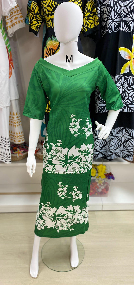 V - NECK PULETASI TWO PIECE - GREEN & WHITE - SIZE M