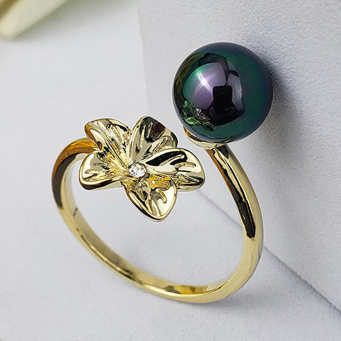 VAYLA - Plumeria Single Premium Shell Pearl Ring - MULTICOLOUR VARIETY - Adjustable