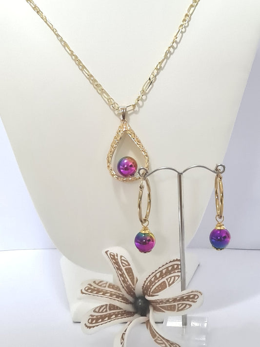 TARZEL TEARDROP #2 - Rainbow Teardrop Island Inspired Engraved Pearl Set