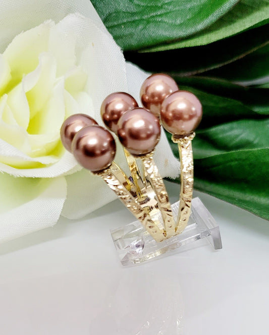 LILLIAN #3 - Coffee Brown Premium Swarovski 6 Pearl Ring