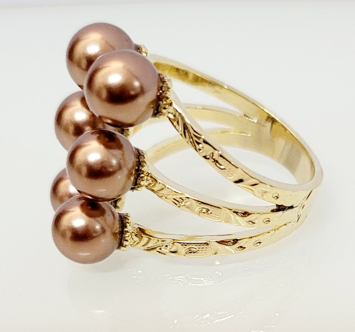 LILLIAN #3 - Coffee Brown Premium Swarovski 6 Pearl Ring