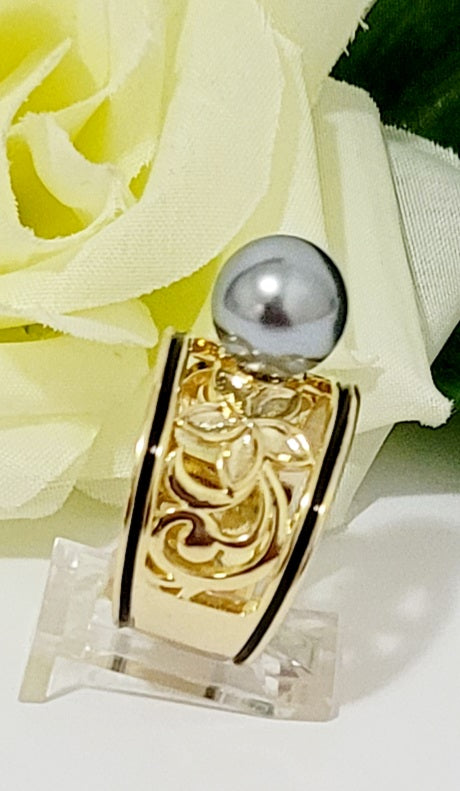 PUAMERIA Black Shell Pearl Ring