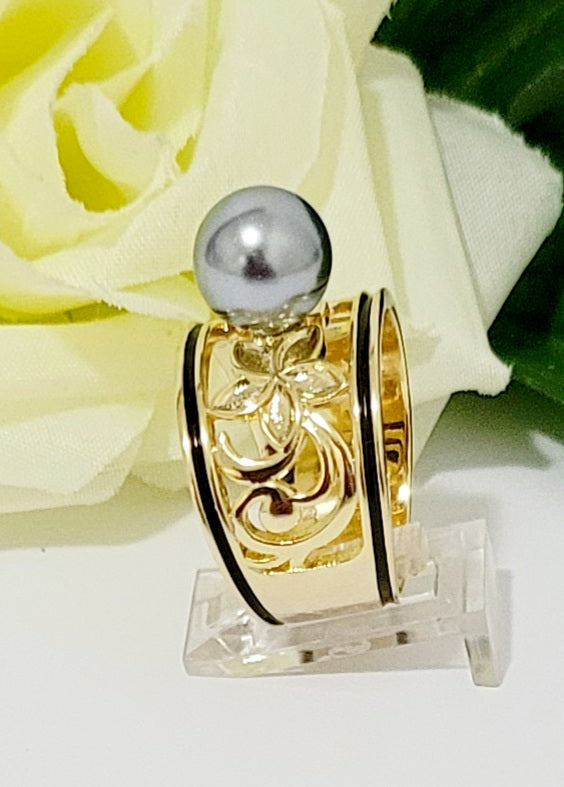 PUAMERIA Black Shell Pearl Ring