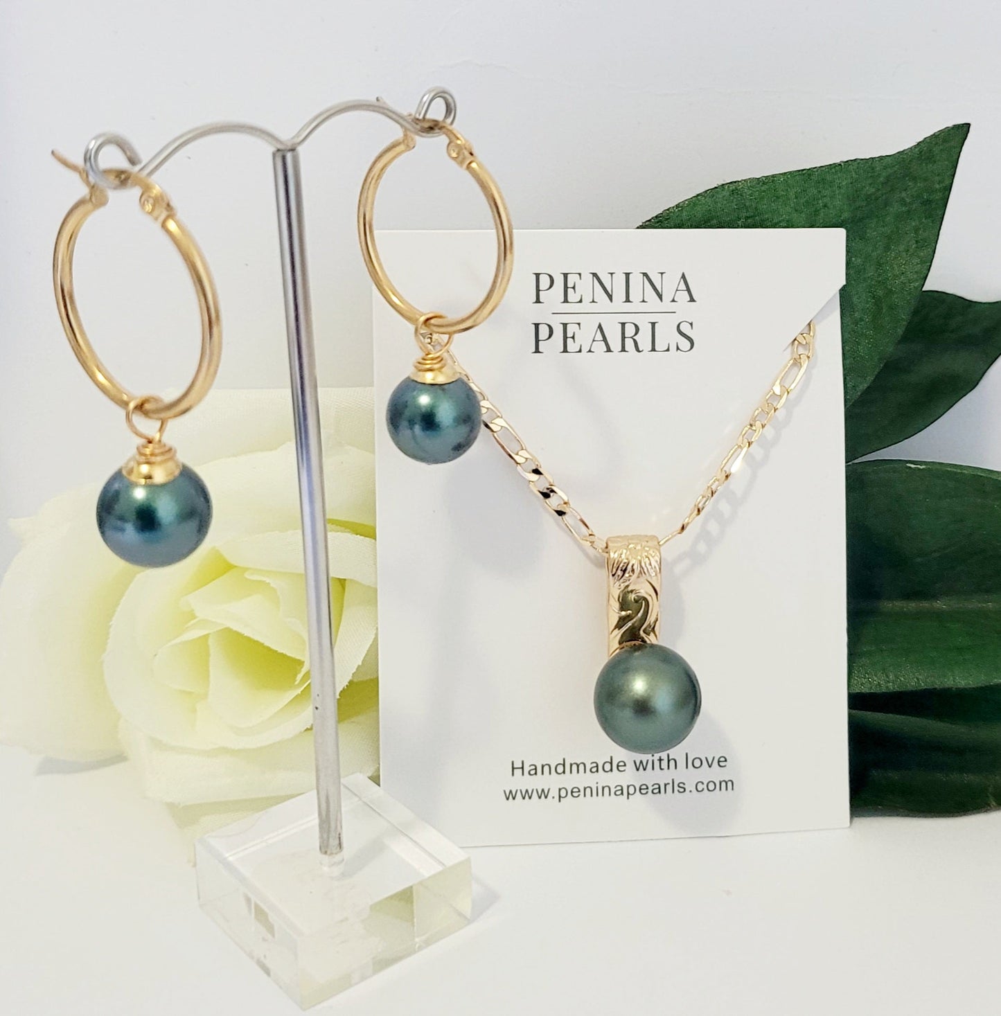 MADELYN  - Green Tahitian tone Premium Swarovski Pearl Set