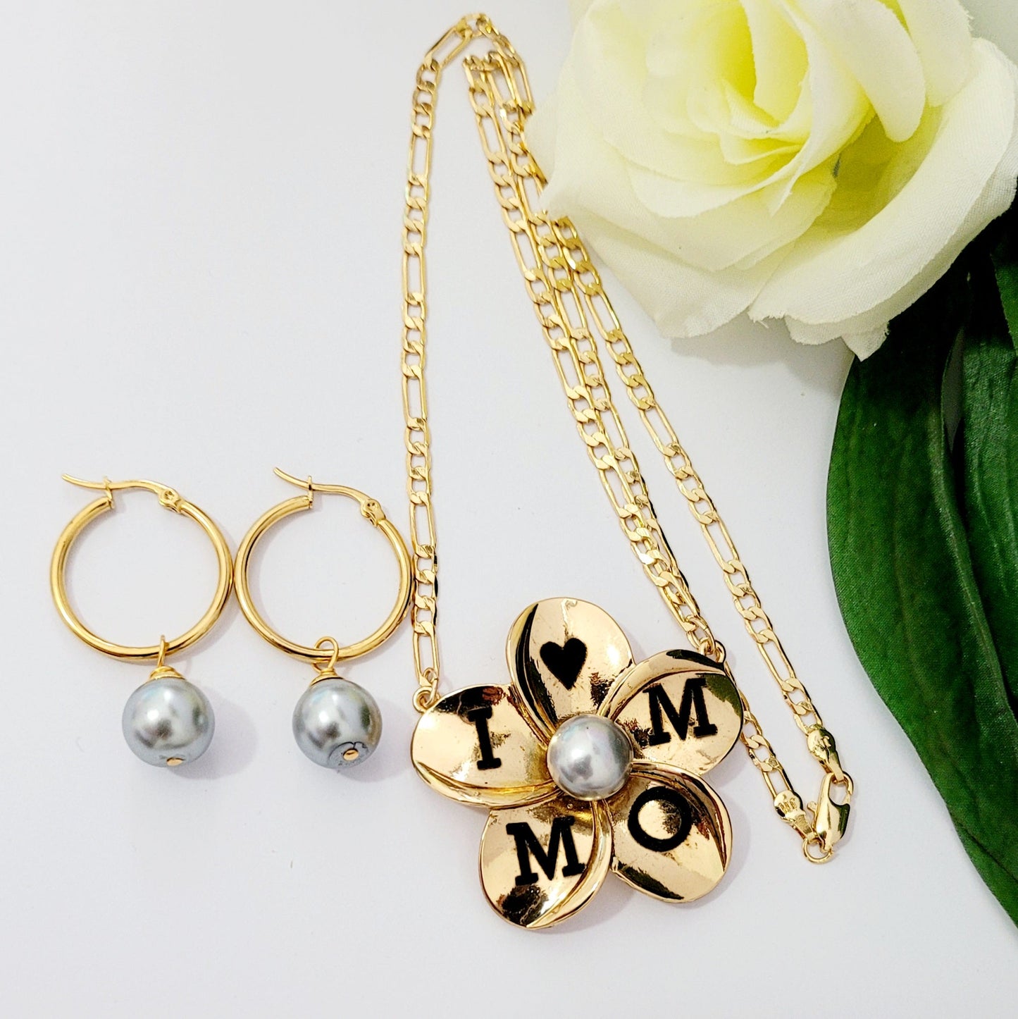 Plumeria Personalised Name Pendant Necklace comes with Earrings  (40mm x 10mm)