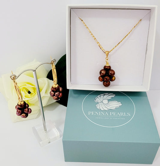 Natural Freshwater Bronze Grape Pearls Set