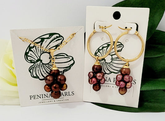 Natural Freshwater Bronze Grape Pearls Set