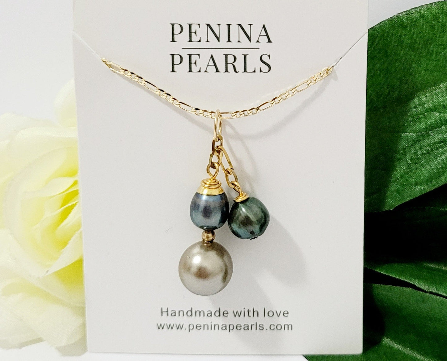 LANI - Duo Natural Green Tahitian Pearls embellished with Swarovski Pearls Set