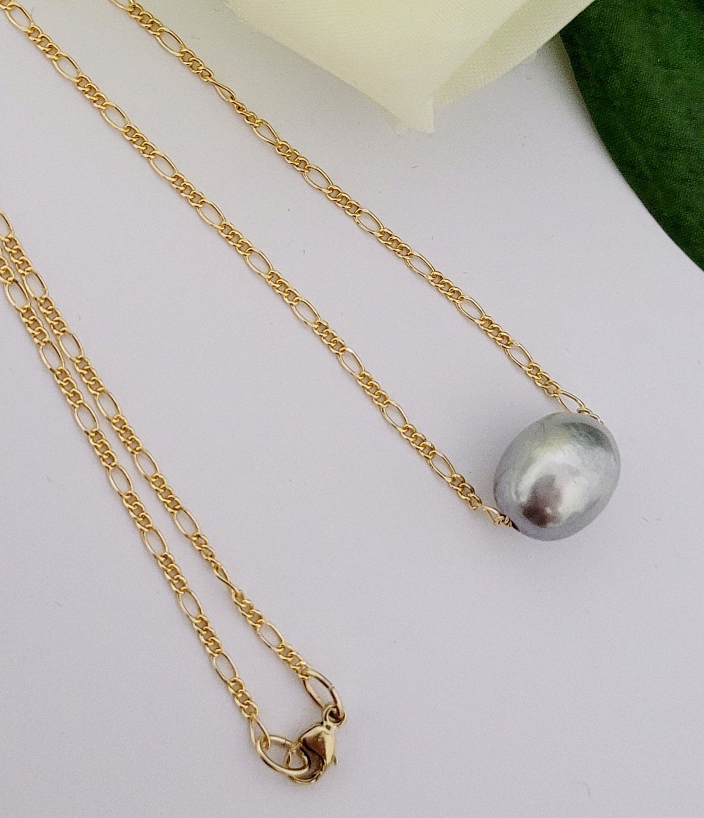 Single Silver Natural and Premium Silver Grey Floating Pearl Necklace, 13mm