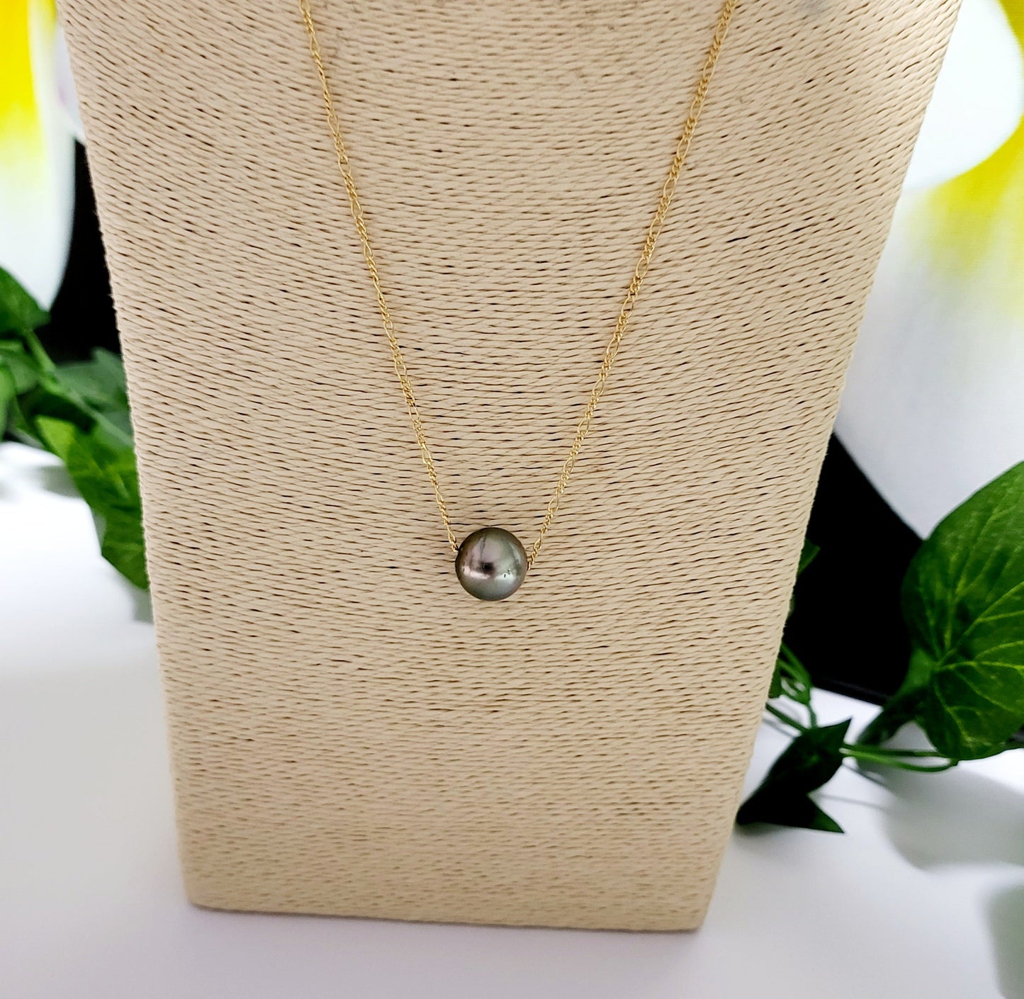 HEINUI - Tahitian Pearl Floater: 13mm to 14mm with 14K Gold filled necklace