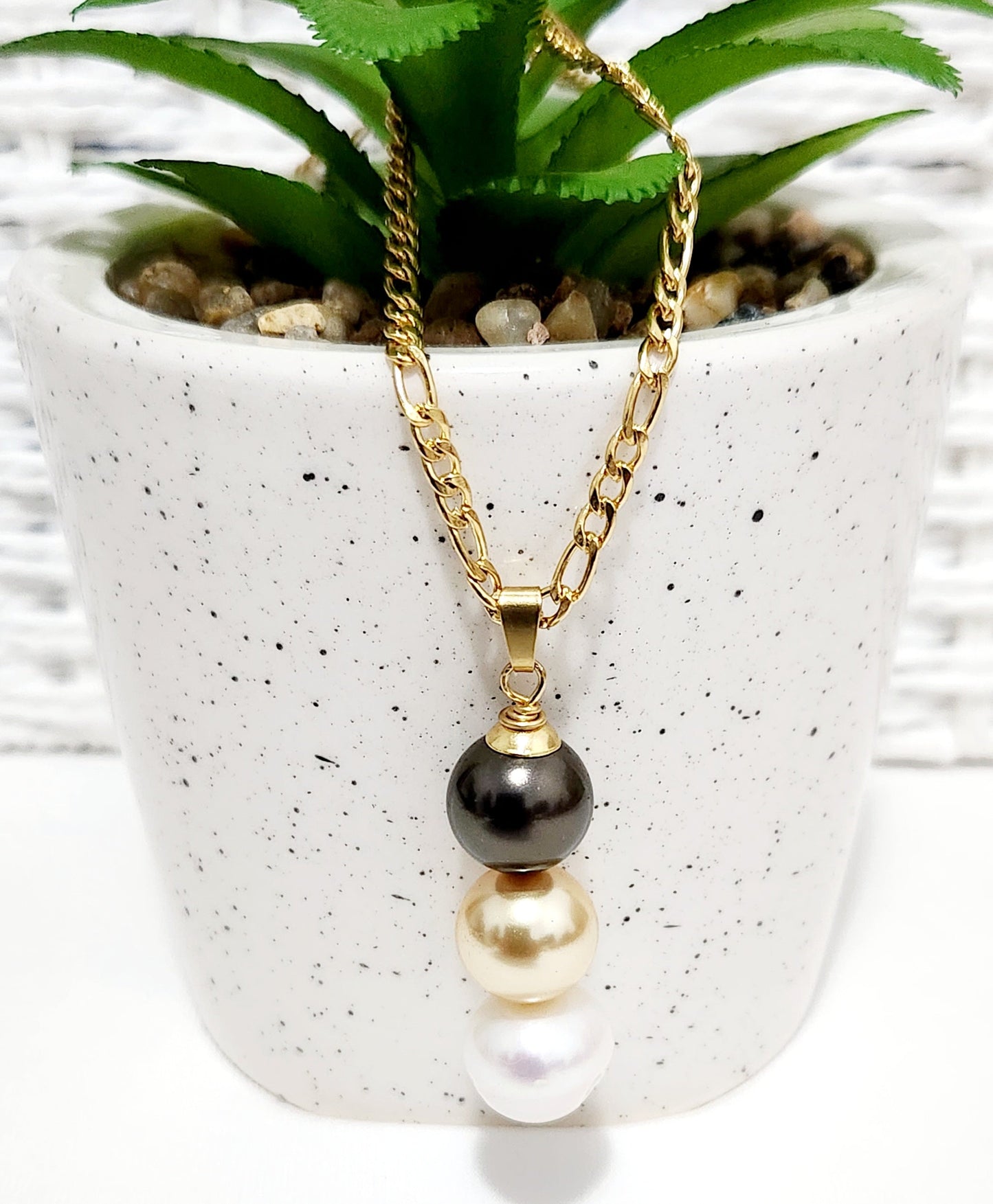 MANIA - Premium Mixtures of Natural Black Pearls and Gold n White Swarovski Necklace