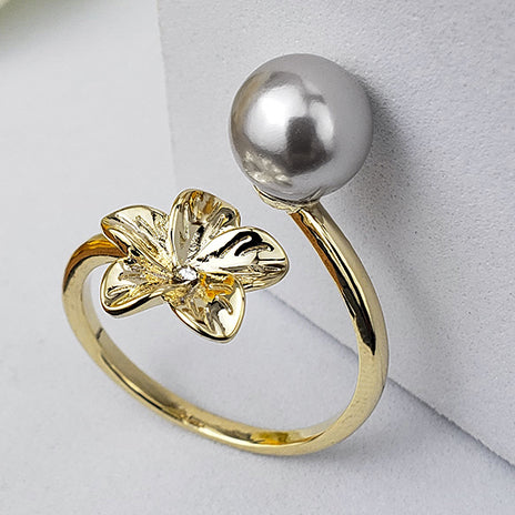 VAYLA - Plumeria Single Premium Shell Pearl Ring - MULTICOLOUR VARIETY - Adjustable
