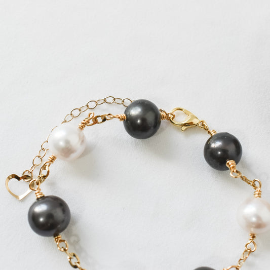 ALOHI - NEW Tahitian Pearls with Natural White Freshwater Pearls Bracelet