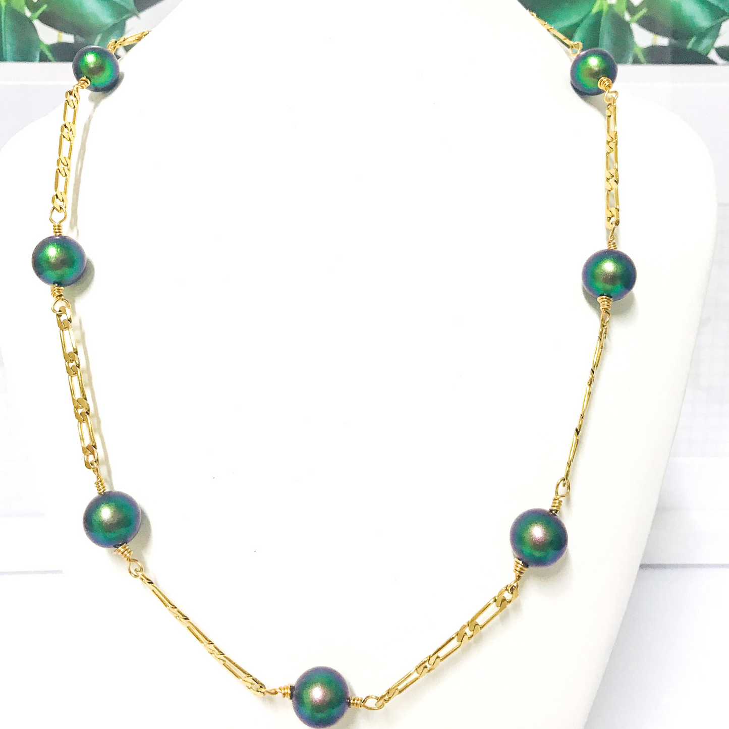 Aireena - 12mm Dark Green Swarovski Pearl Necklace