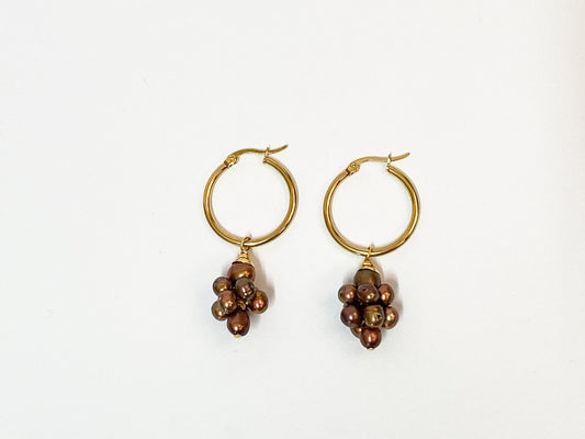 Natural Freshwater Bronze Grape Pearl Earrings