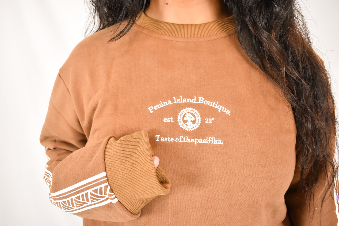 PENINA SWEATSHIRT / JUMPER - TAPA PATTERN - BROWN - UNISEX