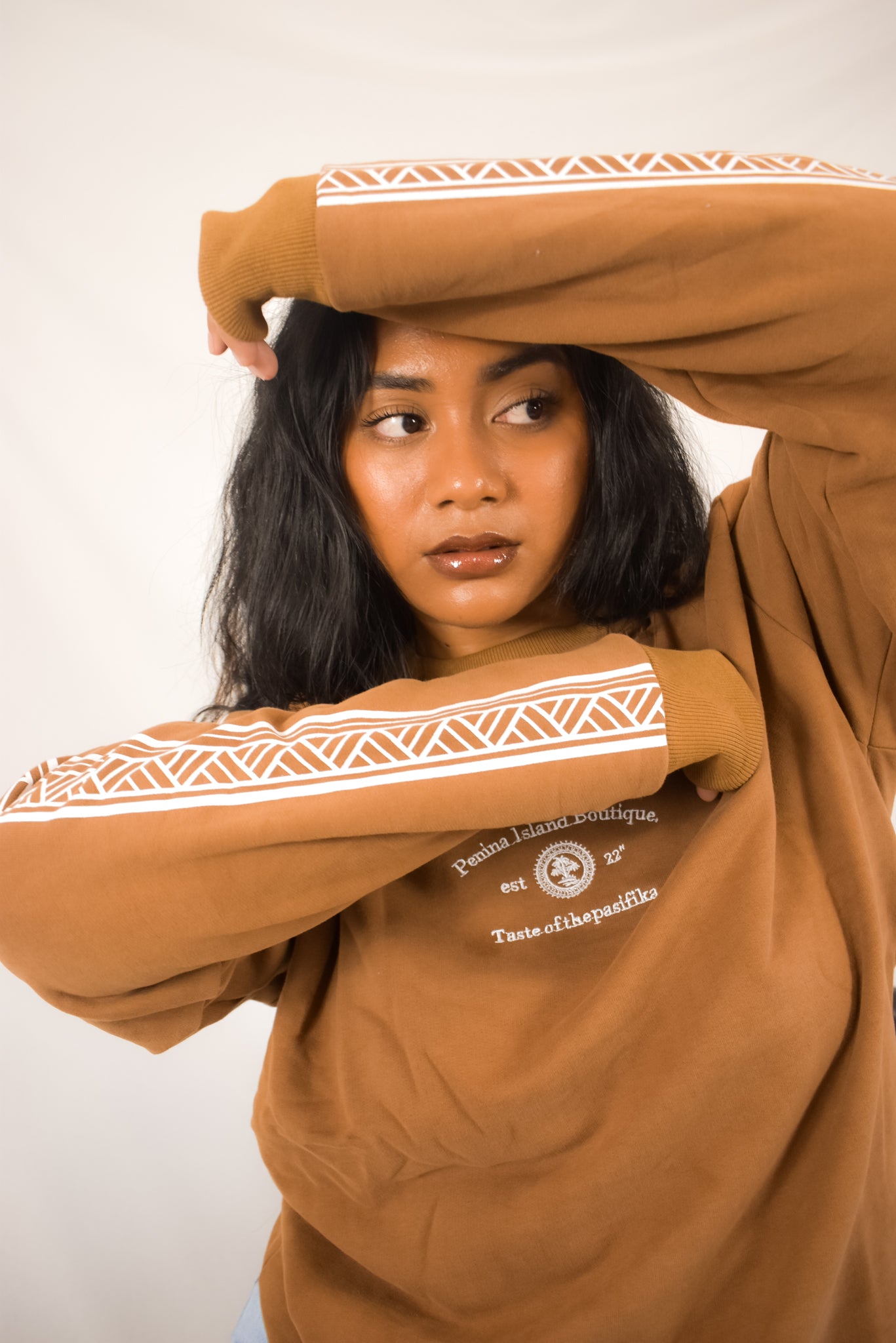 PENINA SWEATSHIRT / JUMPER - TAPA PATTERN - BROWN - UNISEX