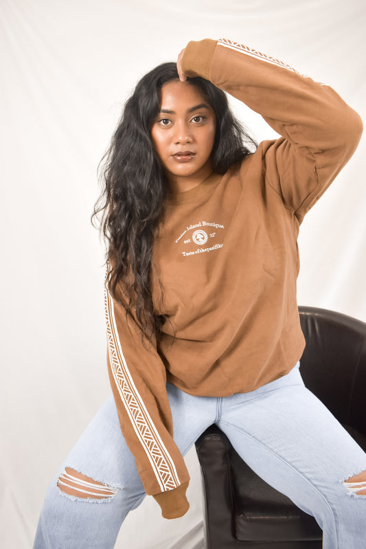 PENINA SWEATSHIRT / JUMPER - TAPA PATTERN - BROWN - UNISEX