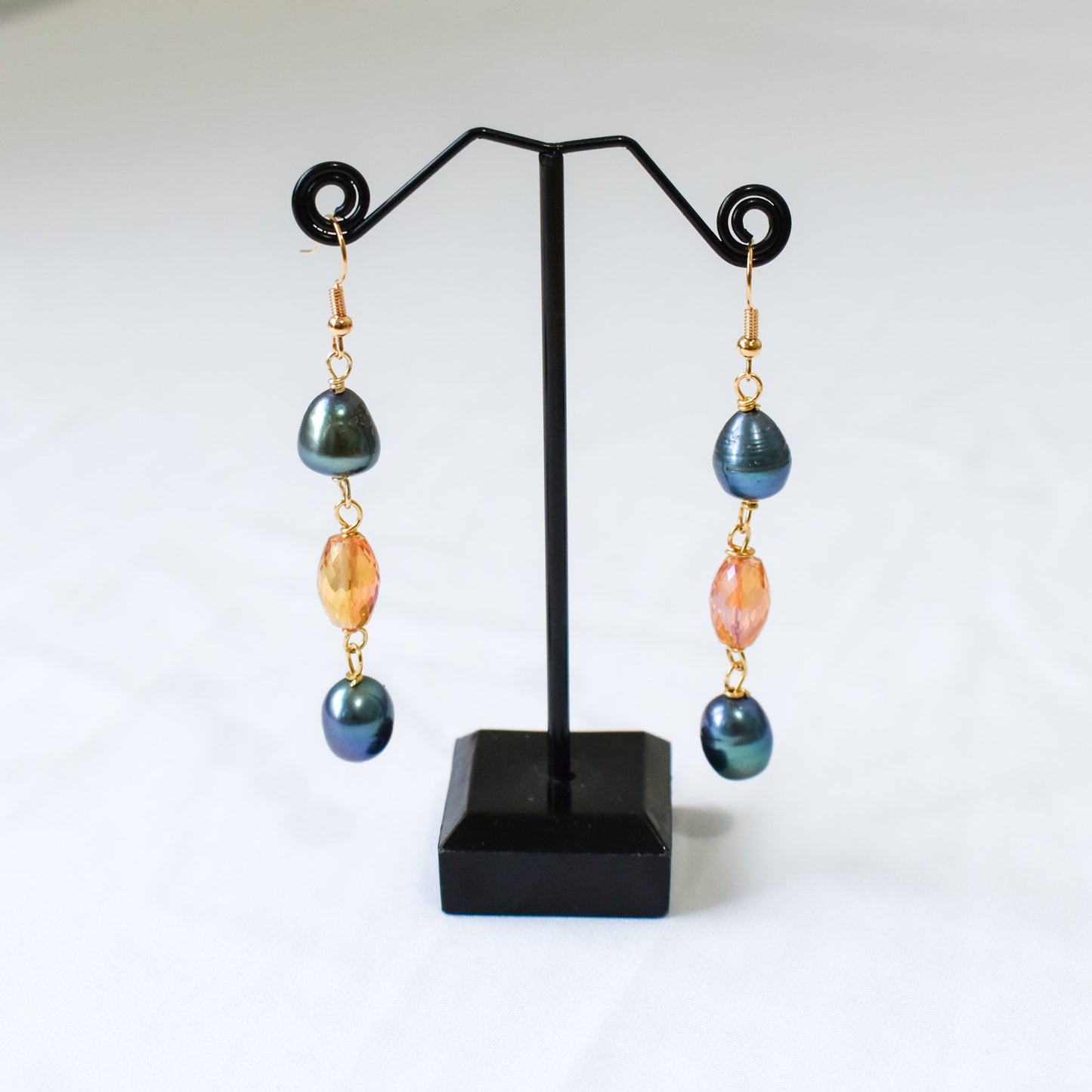 GIOVANNA EARRINGS - Natural Black Drop Pearl Earrings With Gem - Multicolour Variety