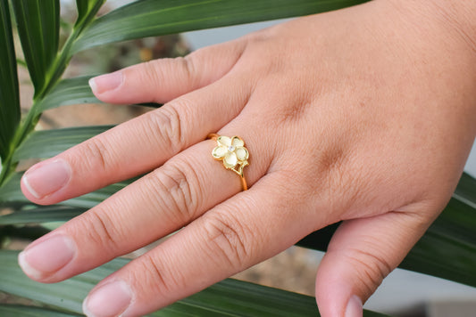 PLUMERIA - Simple Pure 925 Sterling Silver With Gold Colour Pua Ring Band