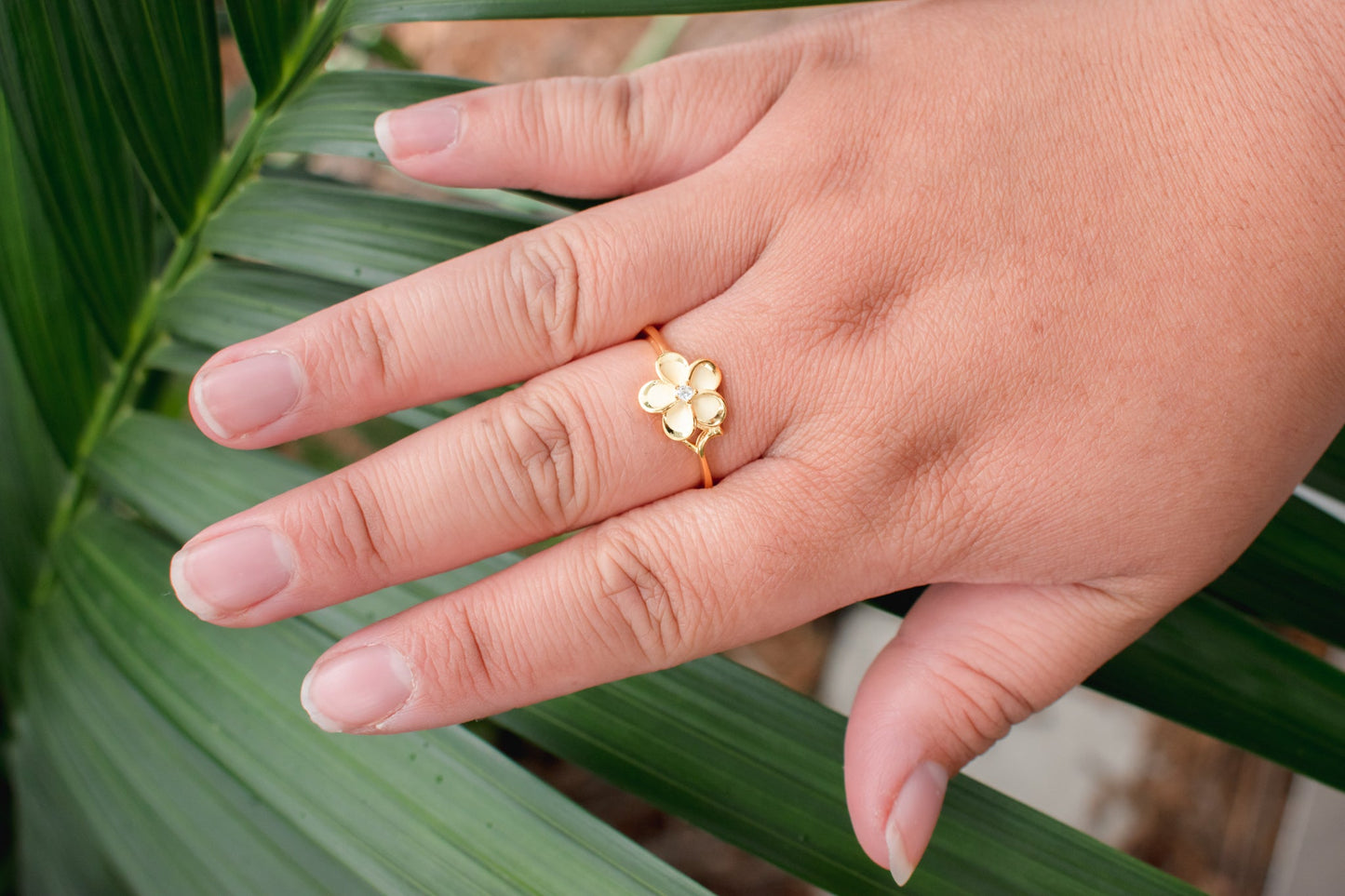 PLUMERIA - Simple Pure 925 Sterling Silver With Gold Colour Pua Ring Band