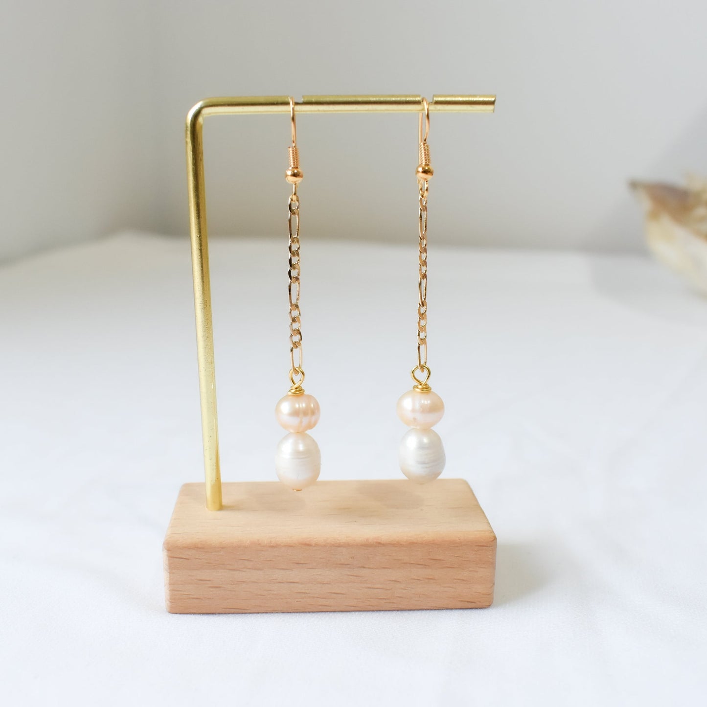 HINE EARRINGS - Double Natural White Pearls Drop Earrings