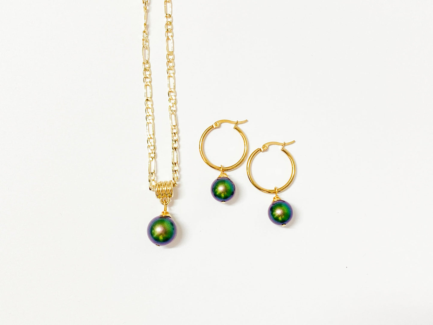 NANIA - Premium Swarovski Green Tone Pearl Set