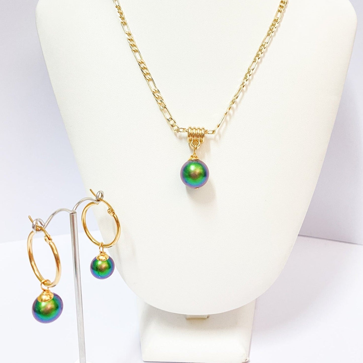 NANIA - Premium Swarovski Green Tone Pearl Set